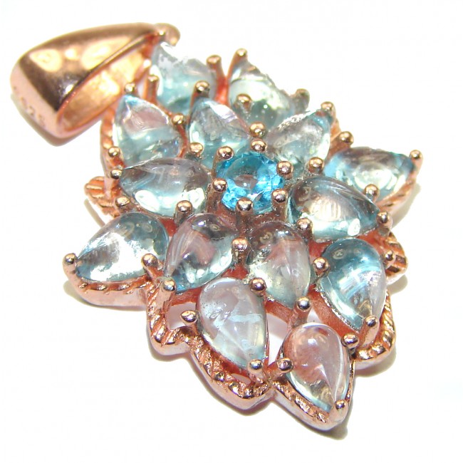 Precious Treasure 14.5 carat Swiss Blue Topaz 14K Rose Gold over .925 Sterling Silver handmade Pendant