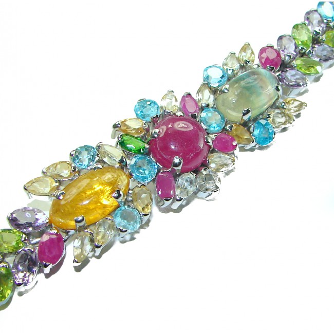 Elena Genuine Ruby multicolor Sapphire .925 Sterling Silver handmade Bracelet