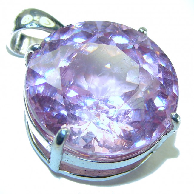 Round cut 32.4 carat Pink Amethyst .925 Sterling Silver handcrafted pendant