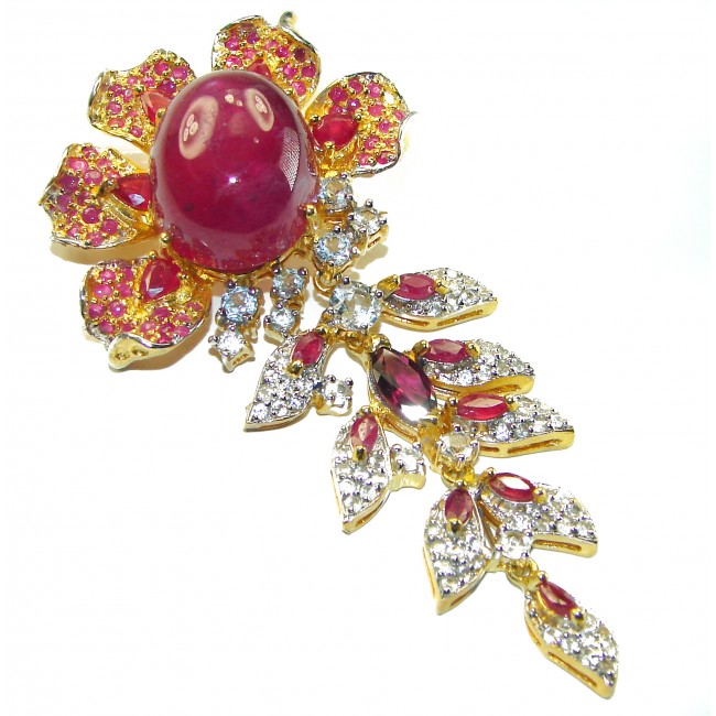 Bella Rosa authentic 22.5 carat Ruby 18K Gold over .925 Sterling Silver handcrafted Statement Pendant - Brooch