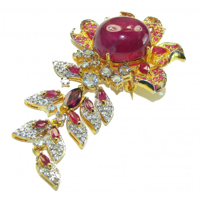 Bella Rosa authentic 22.5 carat Ruby 18K Gold over .925 Sterling Silver handcrafted Statement Pendant - Brooch