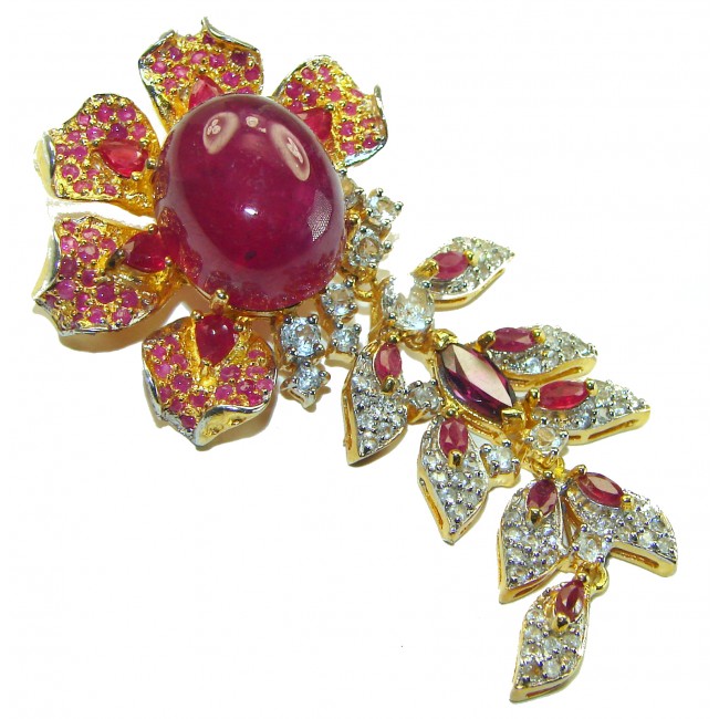 Bella Rosa authentic 22.5 carat Ruby 18K Gold over .925 Sterling Silver handcrafted Statement Pendant - Brooch