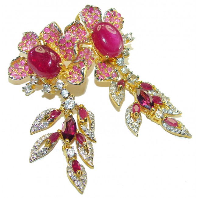 Bella Rosa authentic Ruby 18K Gold over .925 Sterling Silver handcrafted Statement earrings