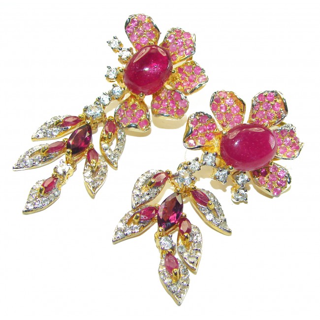 Bella Rosa authentic Ruby 18K Gold over .925 Sterling Silver handcrafted Statement earrings