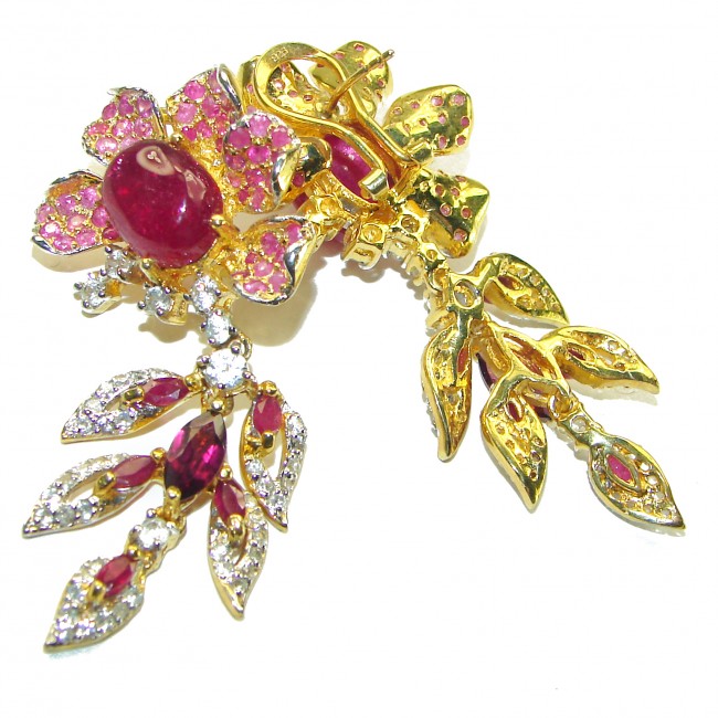 Bella Rosa authentic Ruby 18K Gold over .925 Sterling Silver handcrafted Statement earrings