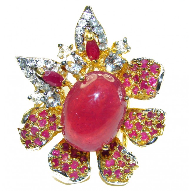 Bella Rosa authentic Ruby 18K Gold over .925 Sterling Silver handcrafted Statement Cocktail Ring s. 8