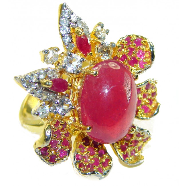 Bella Rosa authentic Ruby 18K Gold over .925 Sterling Silver handcrafted Statement Cocktail Ring s. 8