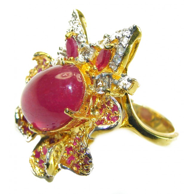 Bella Rosa authentic Ruby 18K Gold over .925 Sterling Silver handcrafted Statement Cocktail Ring s. 8