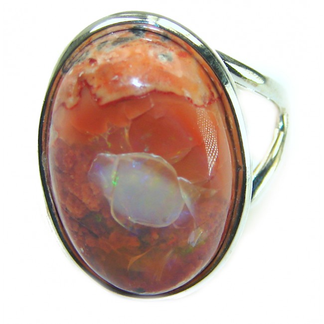 Bonfire Night best quality Mexican Opal 18K Gold over .925 Sterling Silver handmade ring 7 1/4