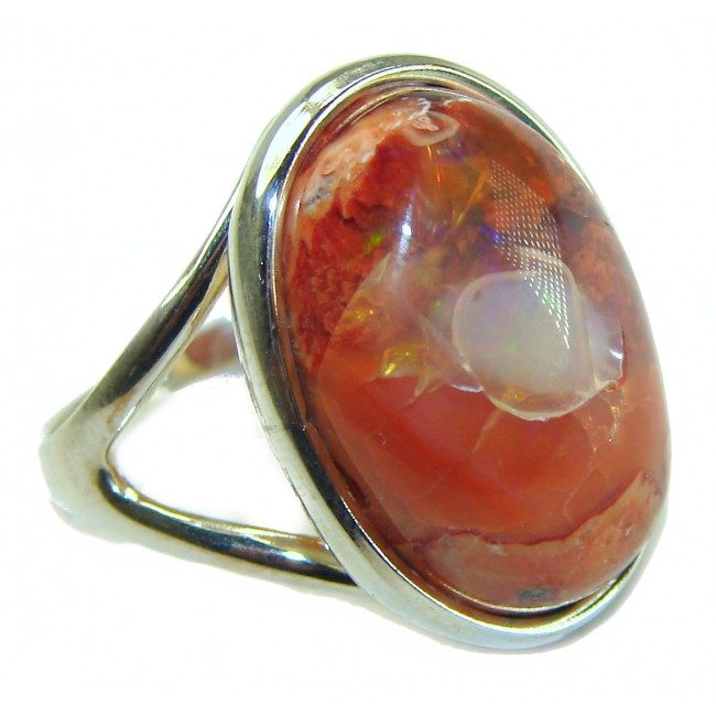 Bonfire Night best quality Mexican Opal 18K Gold over .925 Sterling Silver handmade ring 7 1/4