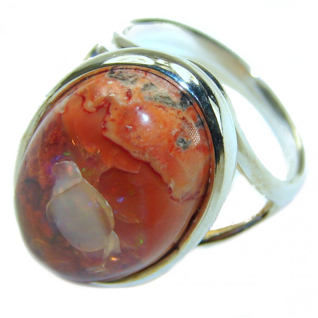 Bonfire Night best quality Mexican Opal 18K Gold over .925 Sterling Silver handmade ring 7 1/4