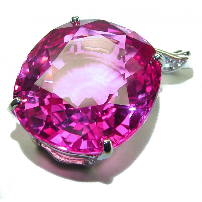 Oval cut cut 21.4 carat Fuchsia Pink Sapphire .925 Sterling Silver handcrafted pendant