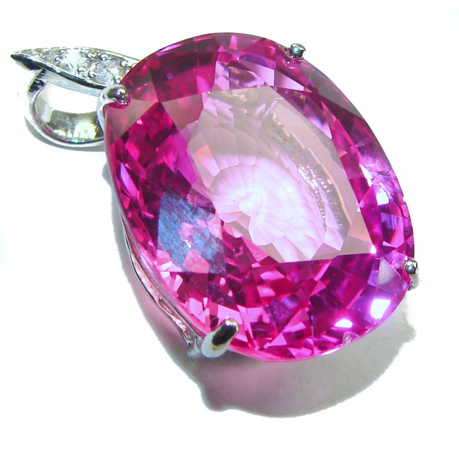 Oval cut cut 21.4 carat Fuchsia Pink Sapphire .925 Sterling Silver handcrafted pendant