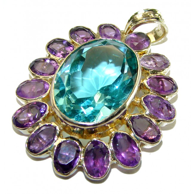 Luxurious 17.6 carat Apatite Amethyst .925 Sterling Silver handmade Pendant