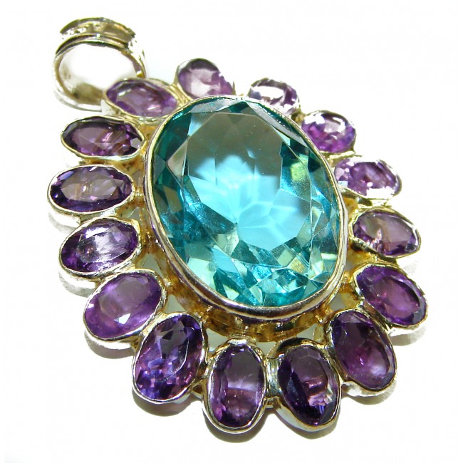 Luxurious 17.6 carat Apatite Amethyst .925 Sterling Silver handmade Pendant