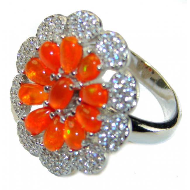 Exotic Flower authentic Mexican Opal .925 Sterling Silver handcrafted ring 6