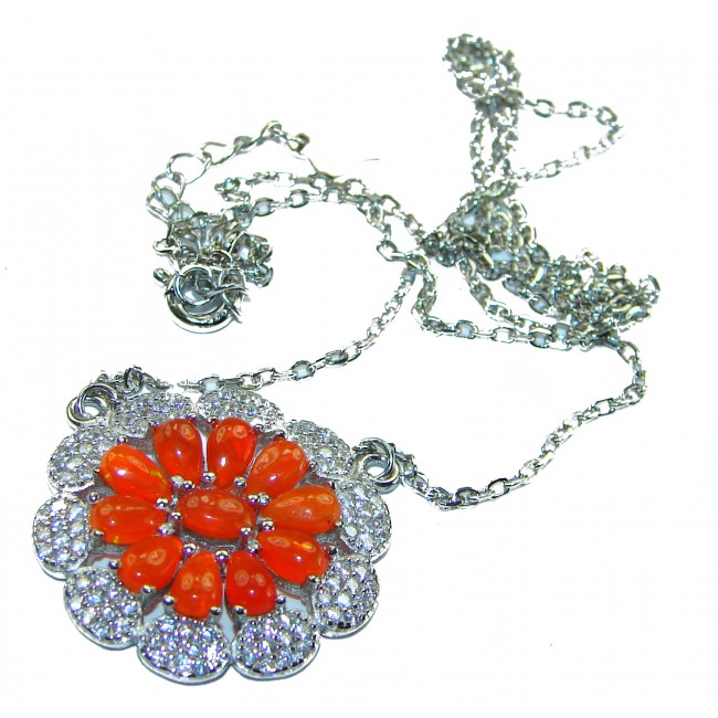 Exotic Flower authentic Mexican Opal .925 Sterling Silver handcrafted Necklace