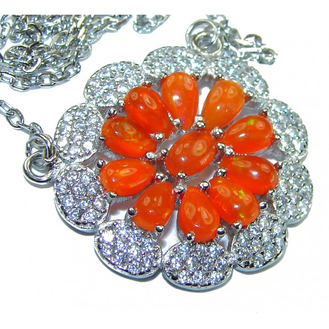 Exotic Flower authentic Mexican Opal .925 Sterling Silver handcrafted Necklace