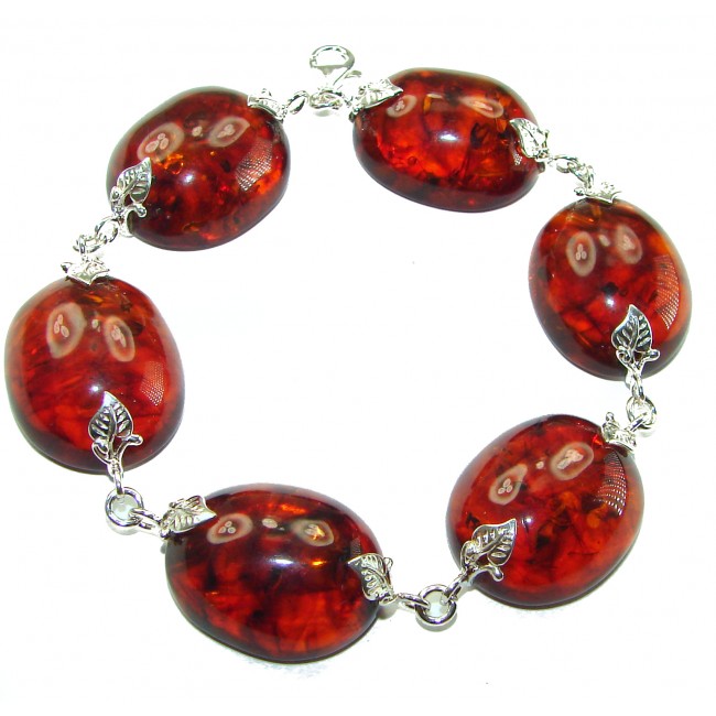 Cognac Color Beautiful Amber .925 Sterling Silver handcrafted Bracelet