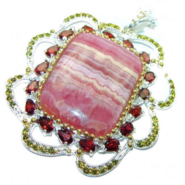 Genuine Argentinian Rhodochrosite .925 Sterling Silver handmade Pendant