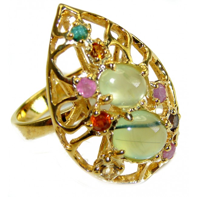 Colors of Nature Natural Moss Prehnite 14K Gold over .925 Sterling Silver handmade ring s. 8