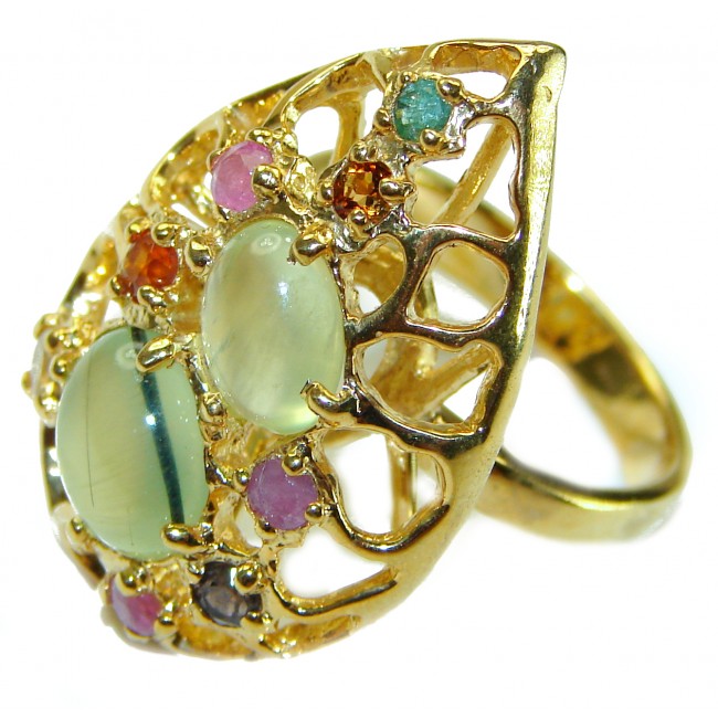 Colors of Nature Natural Moss Prehnite 14K Gold over .925 Sterling Silver handmade ring s. 8