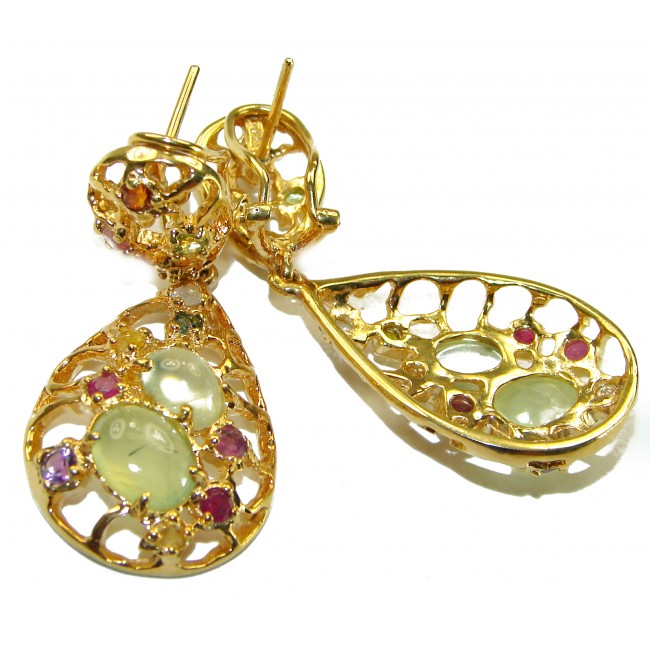 Colors of Nature Natural Moss Prehnite 14K Gold over .925 Sterling Silver handmade earrings