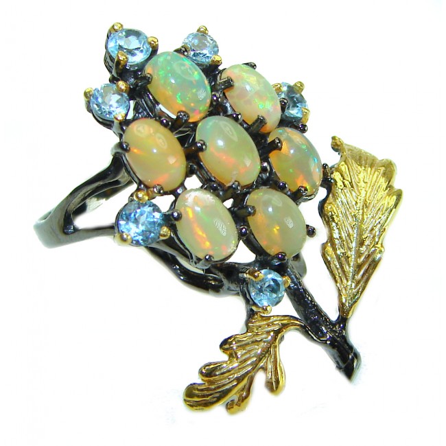 Golden Tree Ethiopian Opal 18K Gold over .925 Sterling Silver handmade Ring size 8