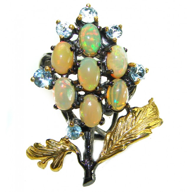 Golden Tree Ethiopian Opal 18K Gold over .925 Sterling Silver handmade Ring size 8