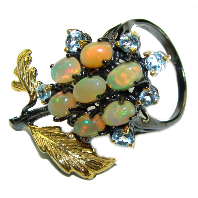 Golden Tree Ethiopian Opal 18K Gold over .925 Sterling Silver handmade Ring size 8