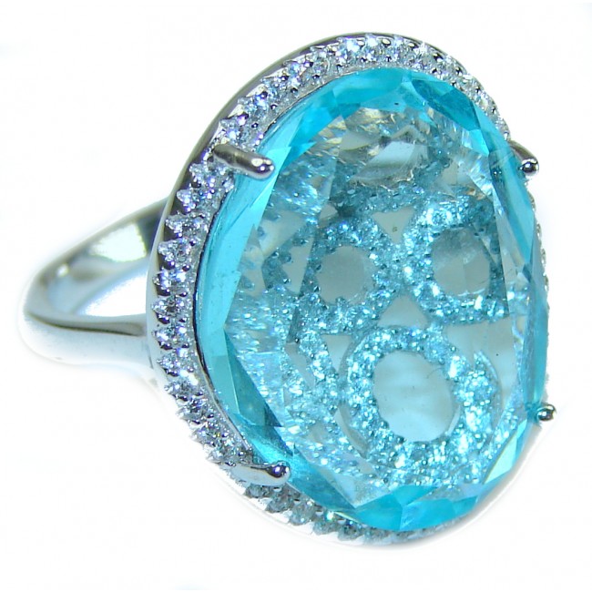 Eau Pure 18.5 carat Swiss Blue Topaz .925 Sterling Silver Handcrafted Ring size 7