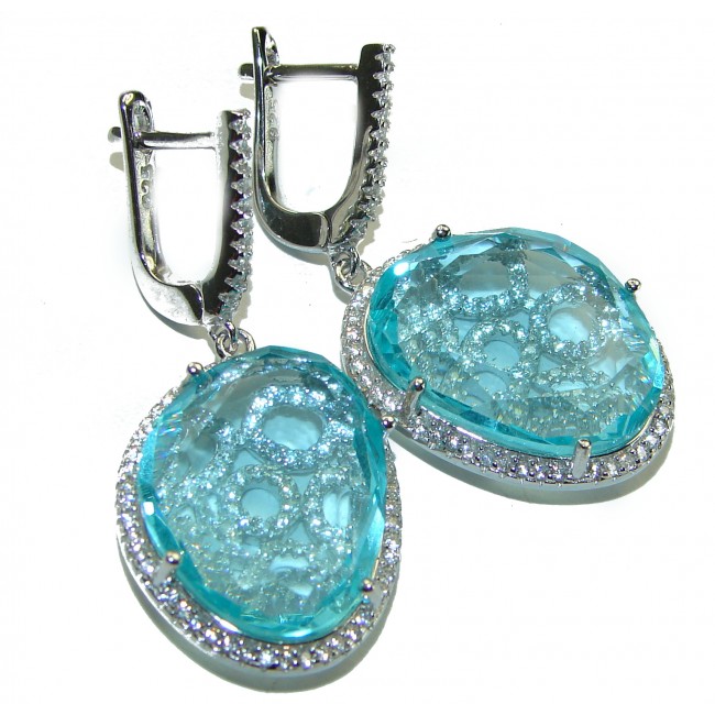 Eau Pure 25.5 carat Swiss Blue Topaz .925 Sterling Silver Handcrafted Earrings