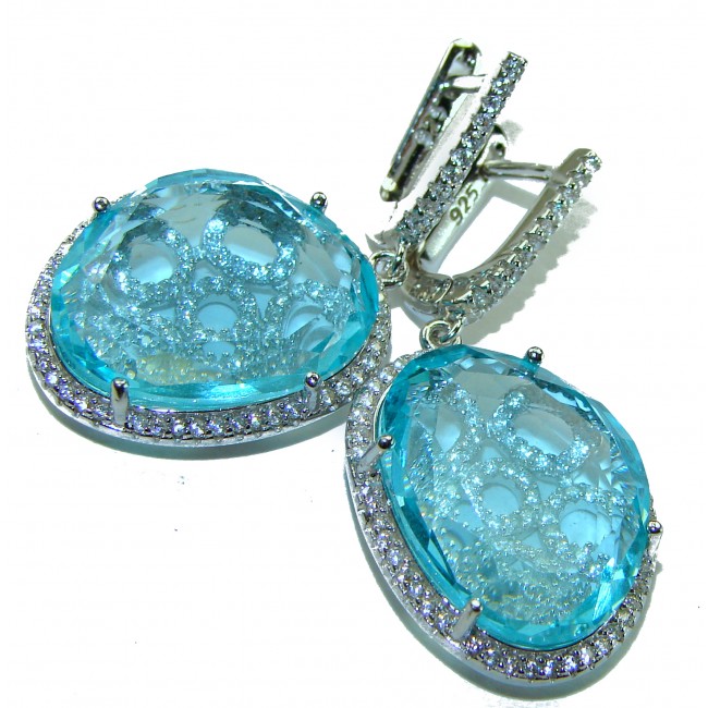 Eau Pure 25.5 carat Swiss Blue Topaz .925 Sterling Silver Handcrafted Earrings