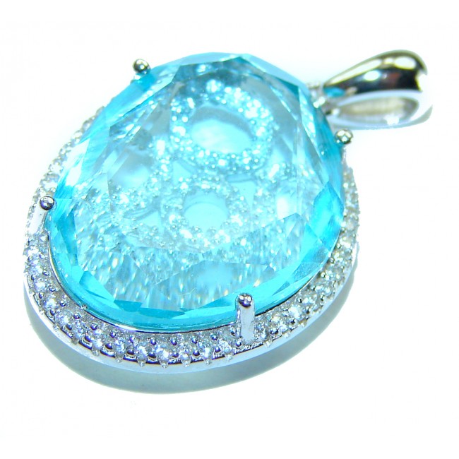 Luxurious 15.6 carat Swiss Blue Topaz .925 Sterling Silver handmade Pendant