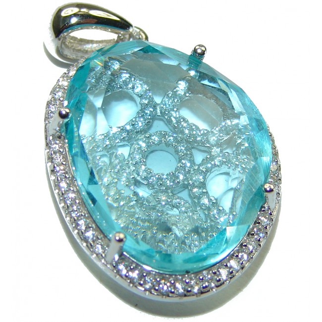 Luxurious 15.6 carat Swiss Blue Topaz .925 Sterling Silver handmade Pendant