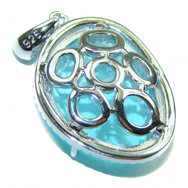 Luxurious 15.6 carat Swiss Blue Topaz .925 Sterling Silver handmade Pendant