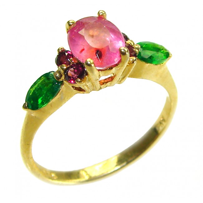 Authentic 4.3 carat Ruby 14K Gold over .925 Sterling Silver handmade Cocktail Ring s. 8 1/4