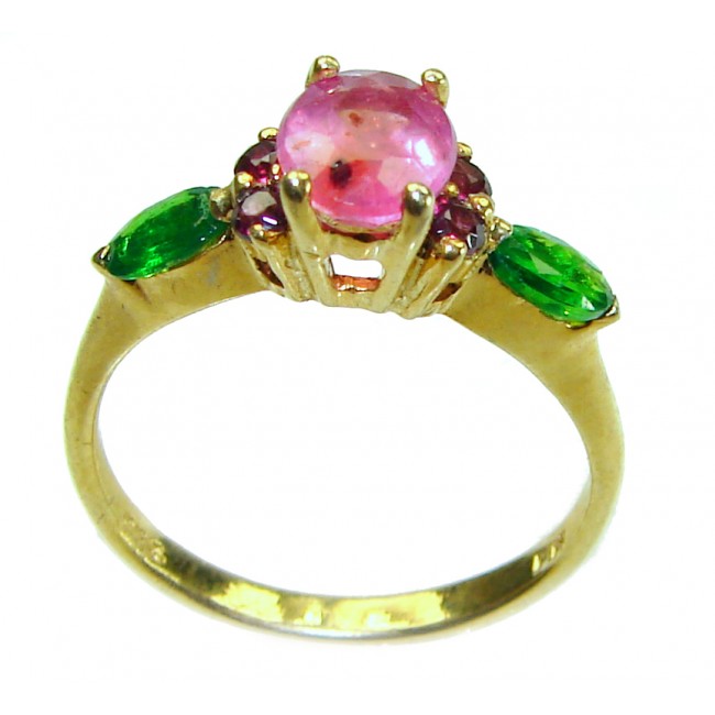 Authentic 4.3 carat Ruby 14K Gold over .925 Sterling Silver handmade Cocktail Ring s. 8 1/4