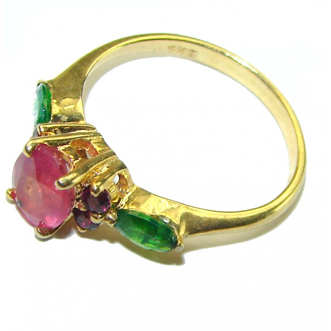 Authentic 4.3 carat Ruby 14K Gold over .925 Sterling Silver handmade Cocktail Ring s. 8 1/4