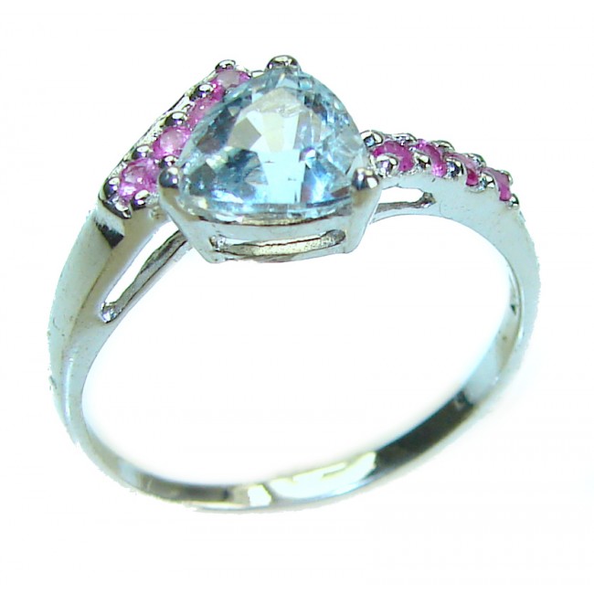 Precious 3.5 carat AQUAMARINE .925 Sterling Silver Handcrafted Ring size 8 1/2