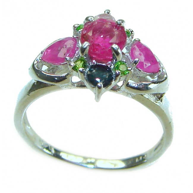 Authentic 4.3 carat Ruby .925 Sterling Silver handmade Cocktail Ring s. 7