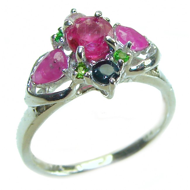 Authentic 4.3 carat Ruby .925 Sterling Silver handmade Cocktail Ring s. 7