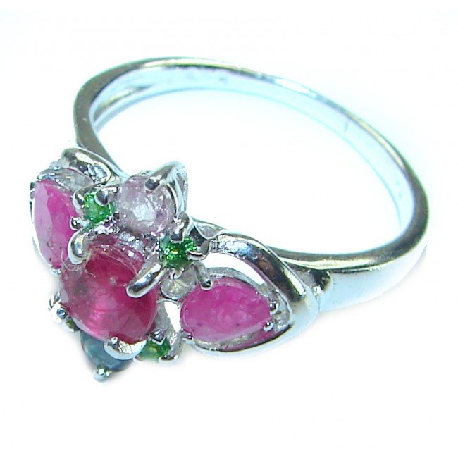 Authentic 4.3 carat Ruby .925 Sterling Silver handmade Cocktail Ring s. 7