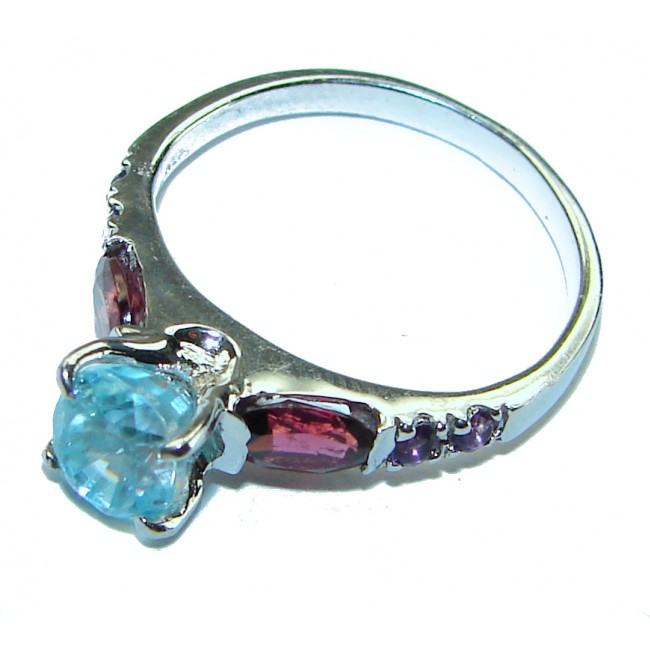 3.5 carat Blue Swiss Topaz .925 Sterling Silver handcrafted Ring size 8