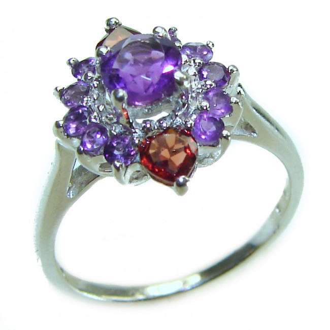 Authentic 4.3 carat Amethyst Granet .925 Sterling Silver handmade Cocktail Ring s. 7 1/4