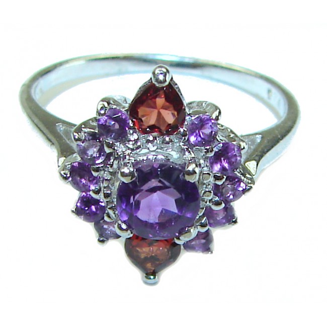 Authentic 4.3 carat Amethyst Granet .925 Sterling Silver handmade Cocktail Ring s. 7 1/4