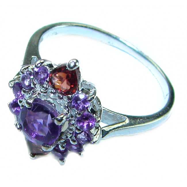 Authentic 4.3 carat Amethyst Granet .925 Sterling Silver handmade Cocktail Ring s. 7 1/4