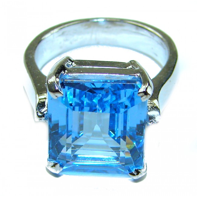 Electric Blue 14.5 carat Blue Swiss Topaz .925 Sterling Silver handcrafted Ring size 6 1/2