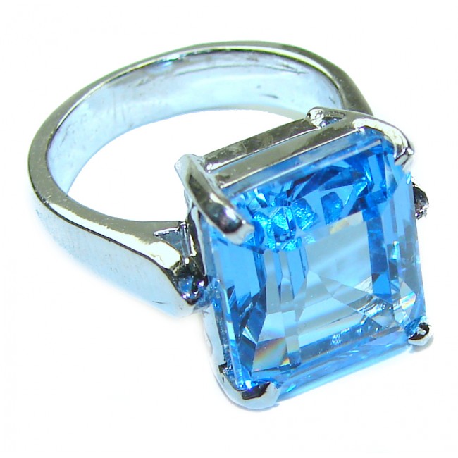 Electric Blue 14.5 carat Blue Swiss Topaz .925 Sterling Silver handcrafted Ring size 6 1/2