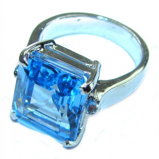 Electric Blue 14.5 carat Blue Swiss Topaz .925 Sterling Silver handcrafted Ring size 6 1/2